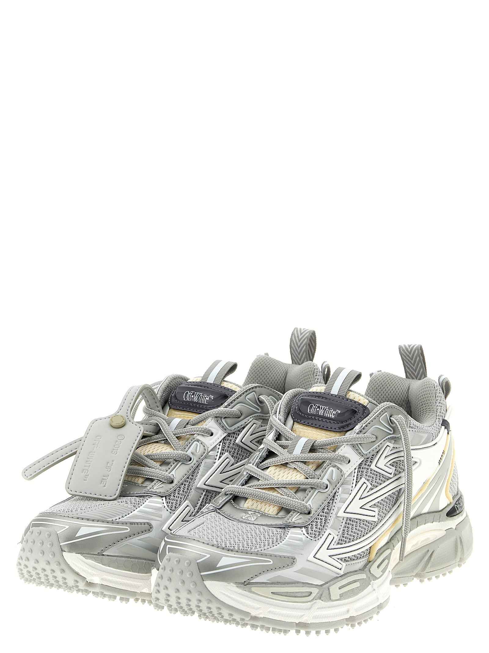Off-White Silver Polyester Athletic Sneakers