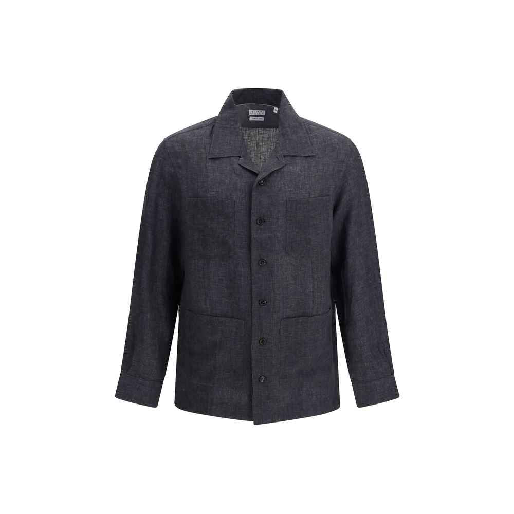 Brunello Cucinelli Gray Linen Dress Shirt