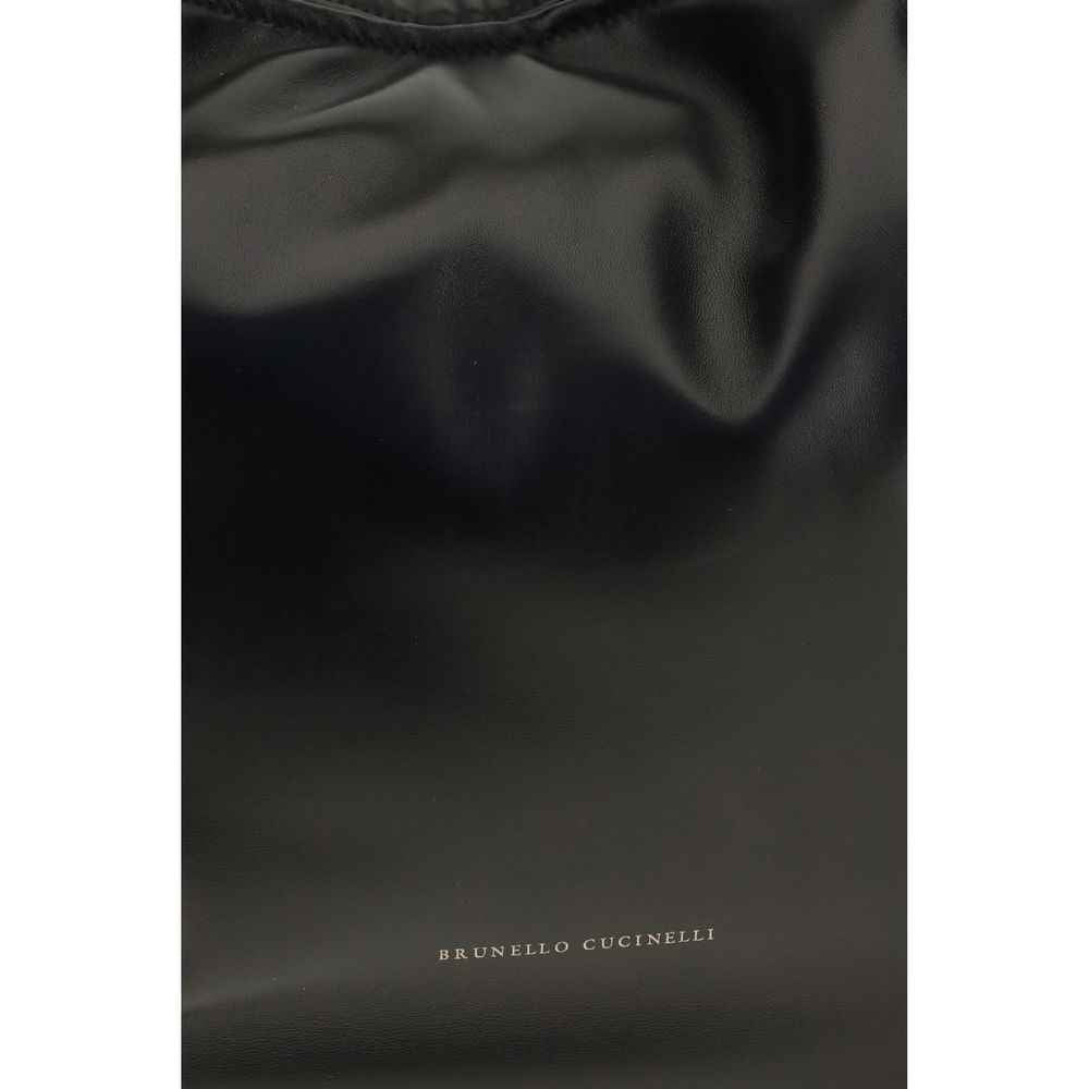 Brunello Cucinelli Black Calf Leather Bos Taurus Shoulder Bag