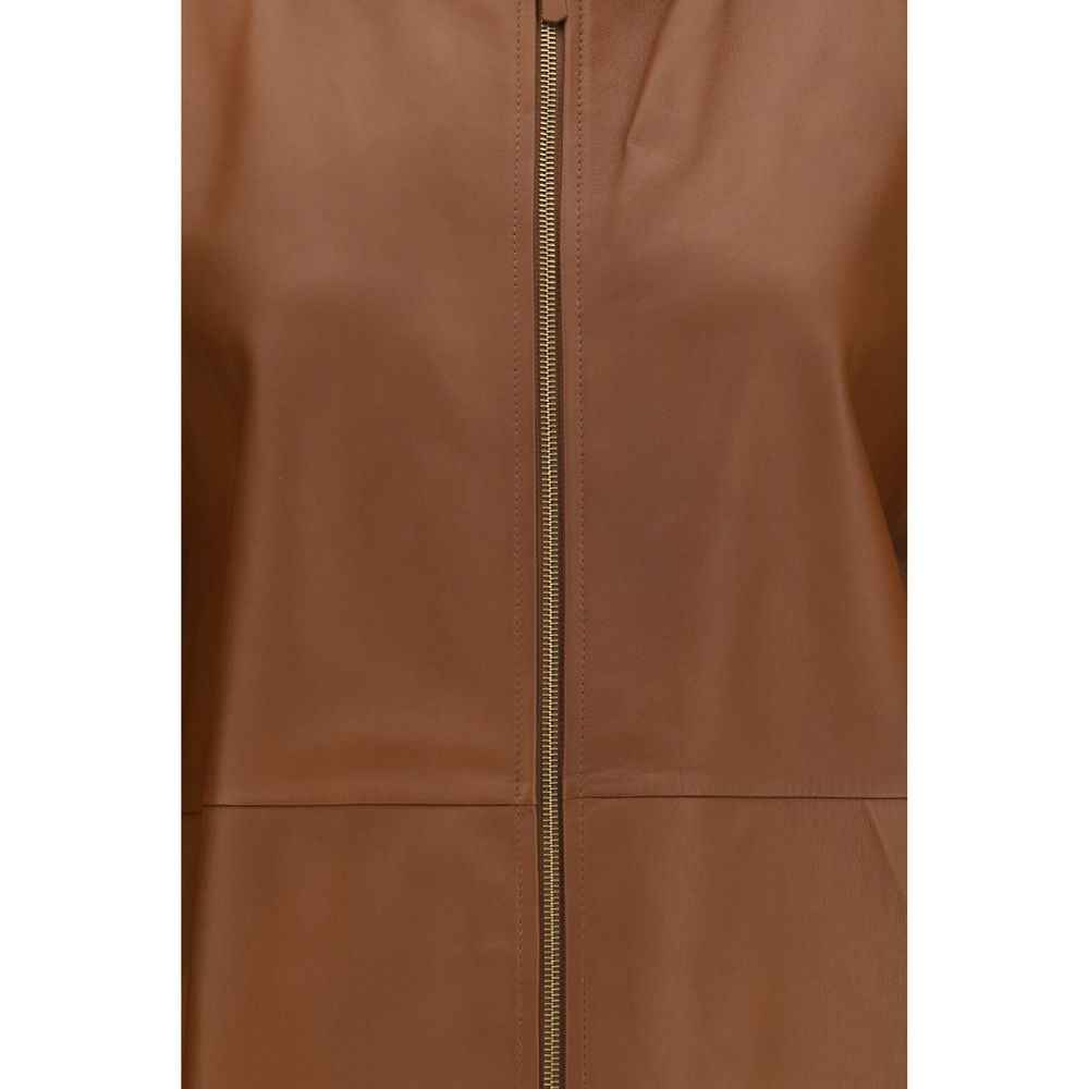 Max Mara Brown Lamb Ovis Aries Leather Jacket