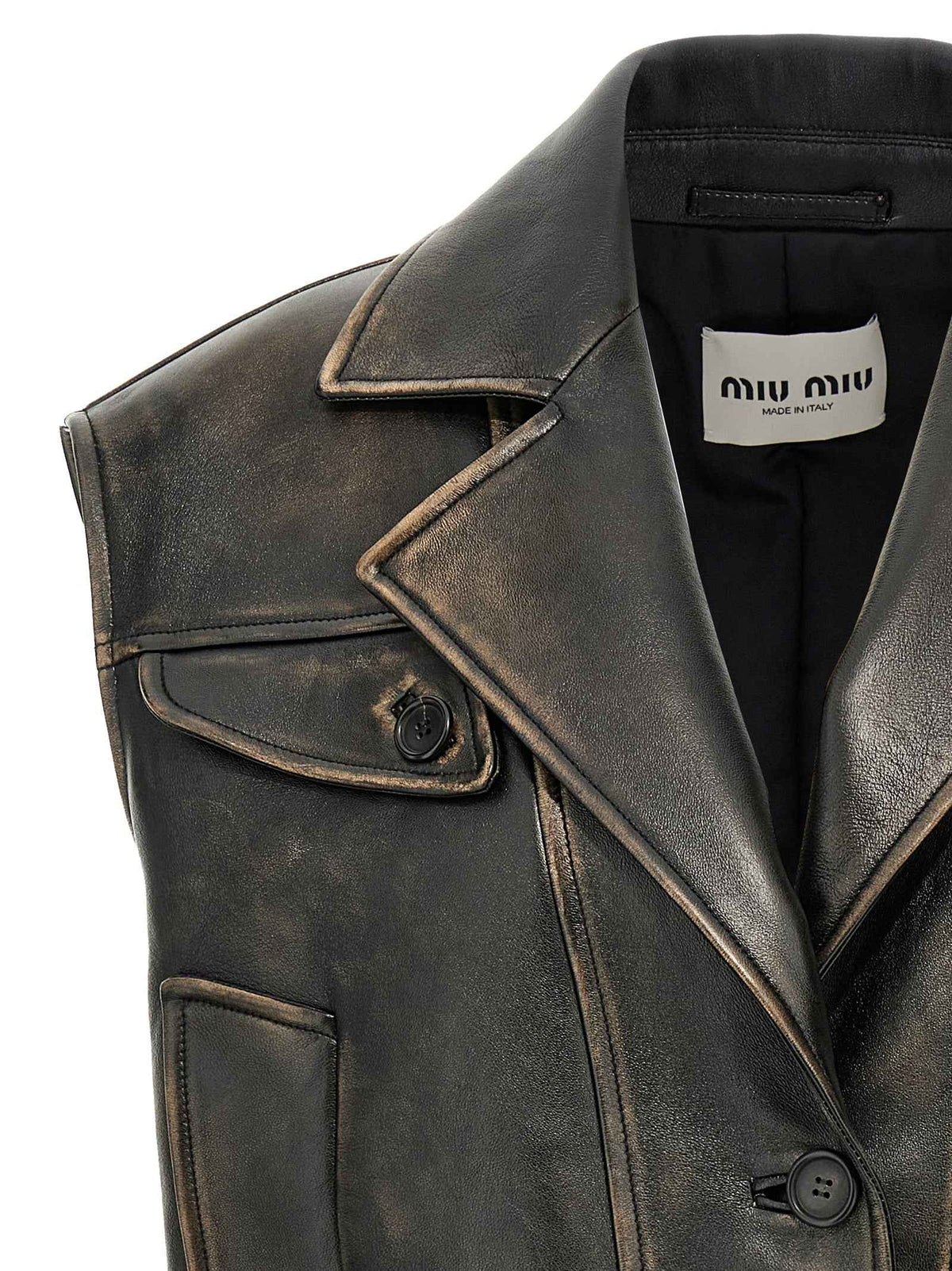 Miu Miu Brown Lamb Leather Sleeveless Jacket