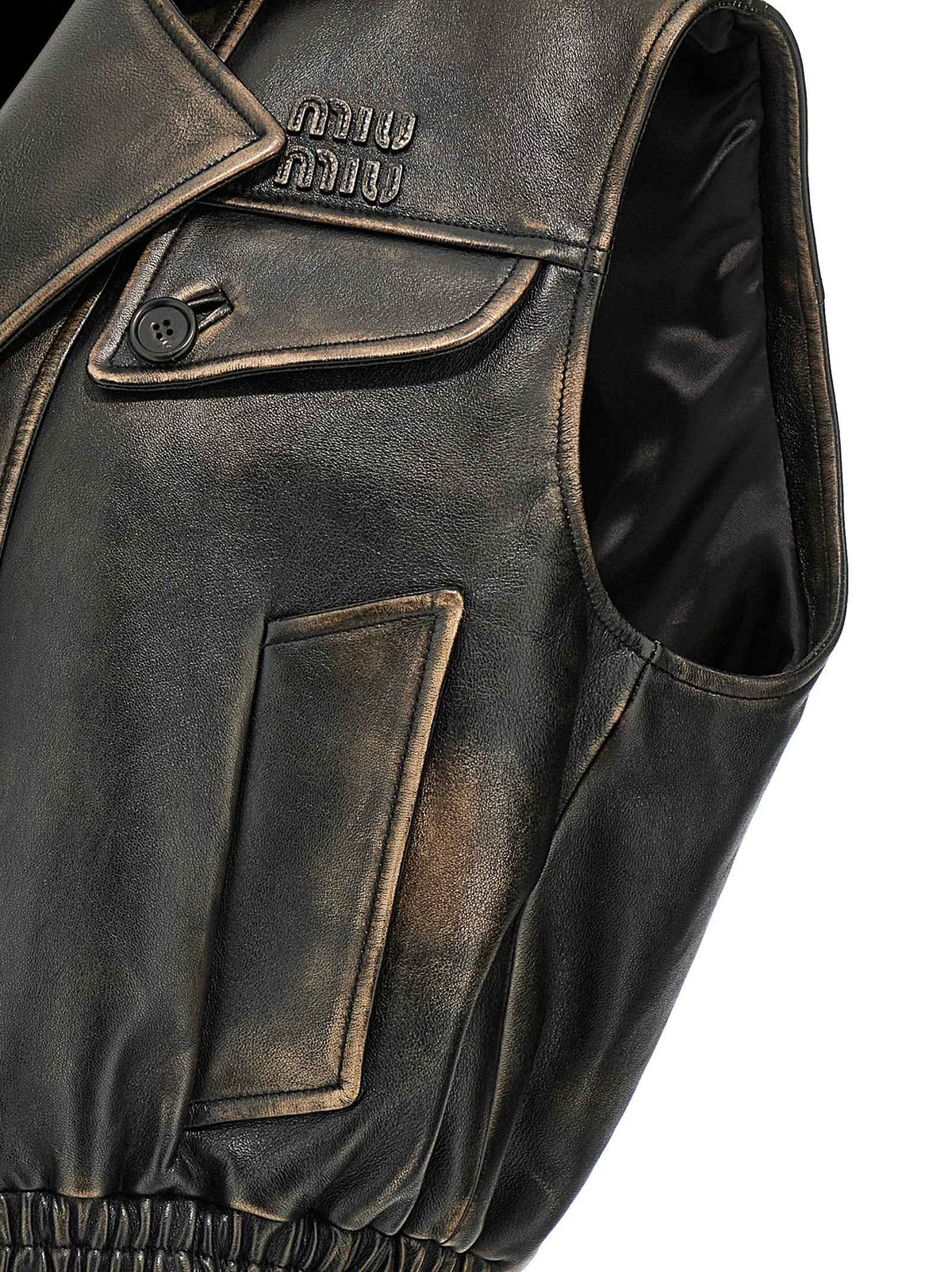 Miu Miu Brown Lamb Leather Sleeveless Jacket