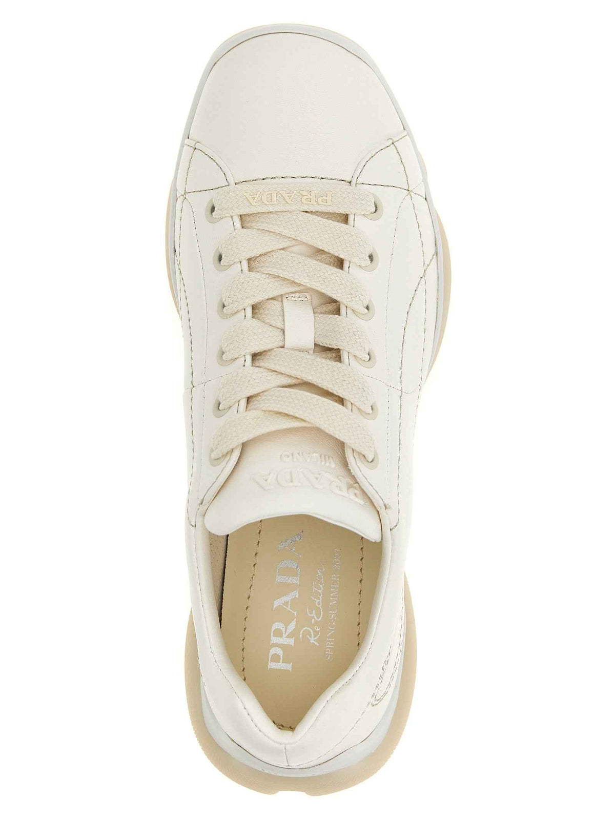 Prada White Lamb Leather Low Top Sneakers