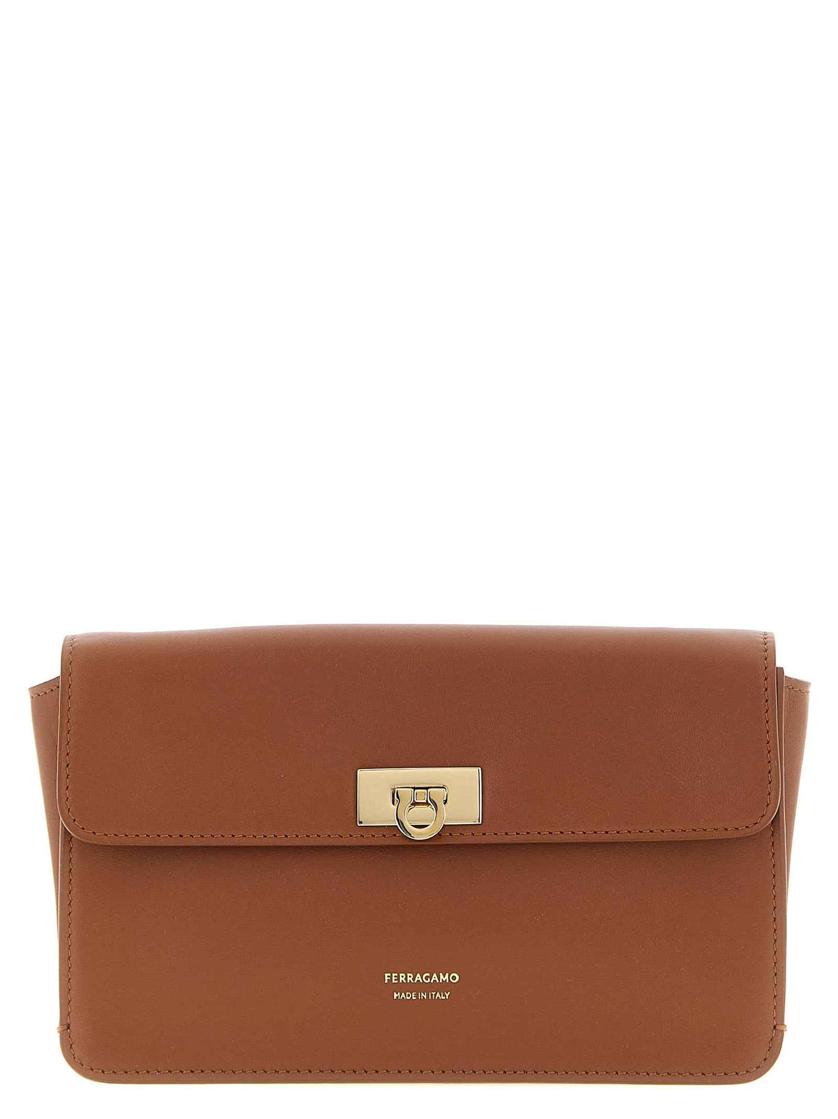 Ferragamo Brown Calfskin Clutch Bag