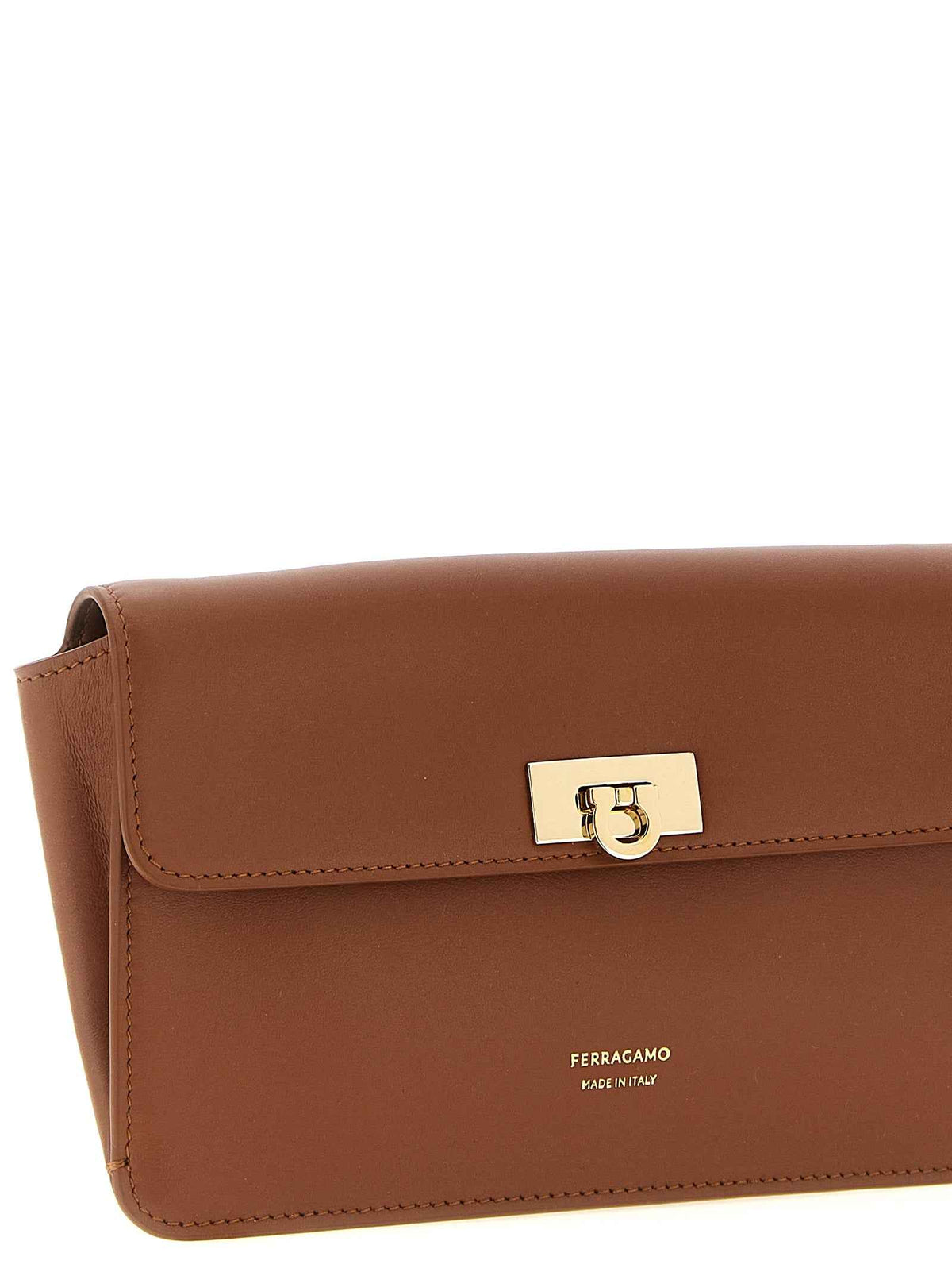 Ferragamo Brown Calfskin Clutch Bag
