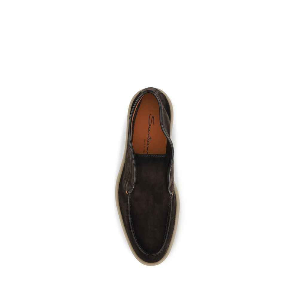Santoni Brown Suede Leather Slip-On Loafers