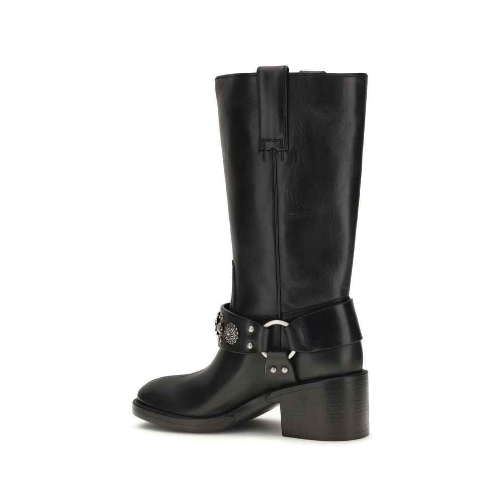 Chloé Black Calf Leather Bos Taurus Flat Boots