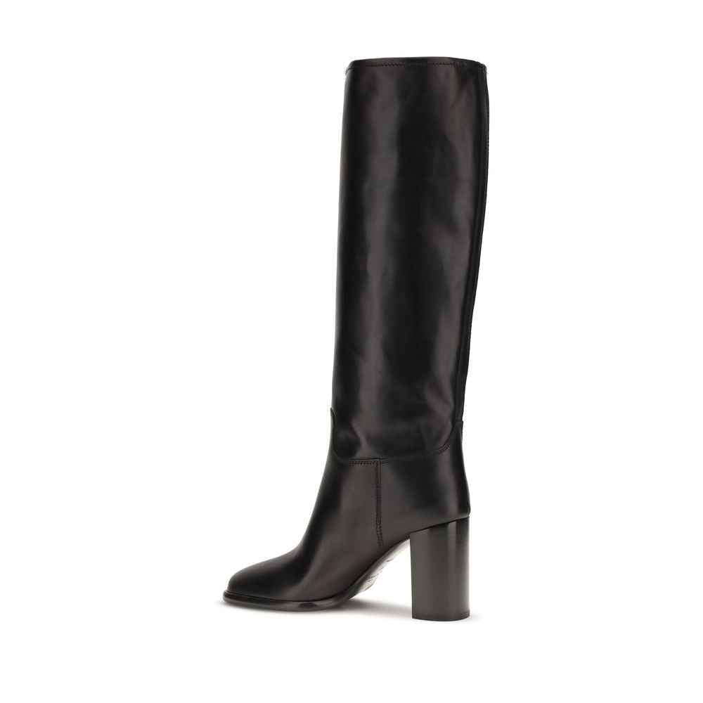 Prada Black Calf Leather Bos Taurus High Heel Boots