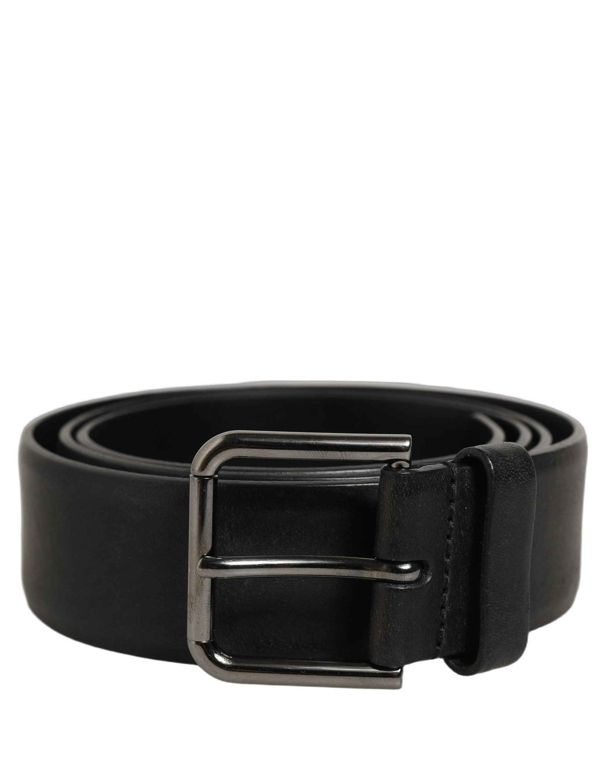 Dolce & Gabbana Black Calf Leather Classic Silver Buckle Belt