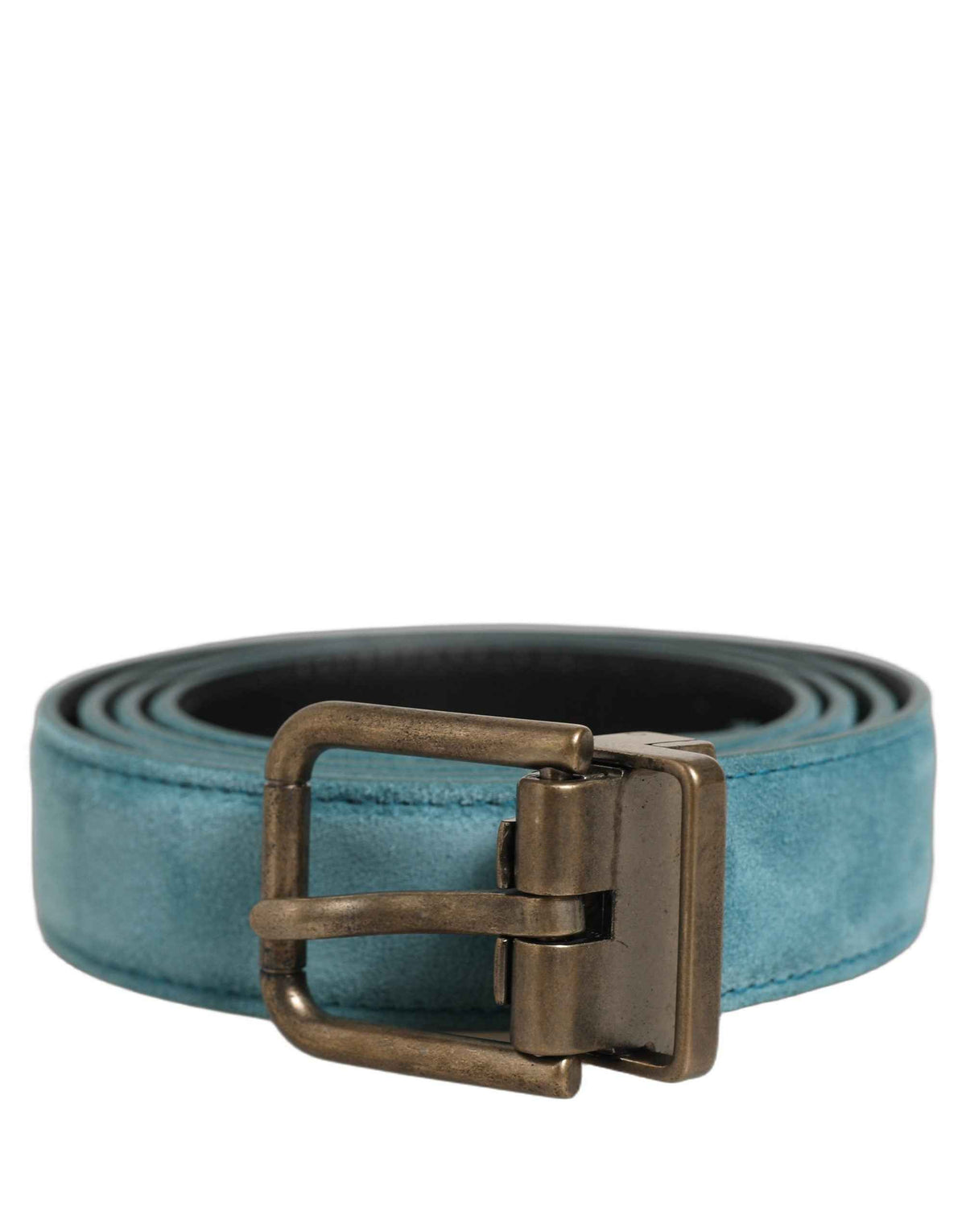 Dolce & Gabbana Men Blue Suede Gold Tone Metal Buckle Belt
