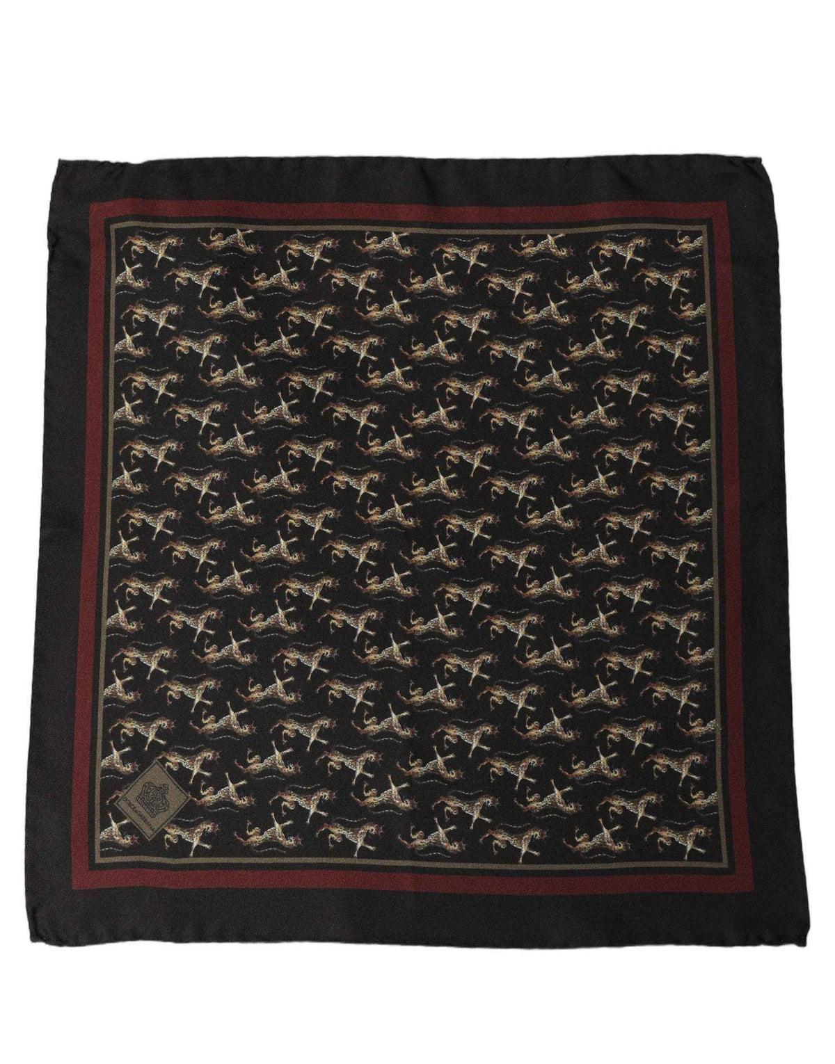 Dolce & Gabbana Black Horse Silk Pocket Square Foulard Scarf