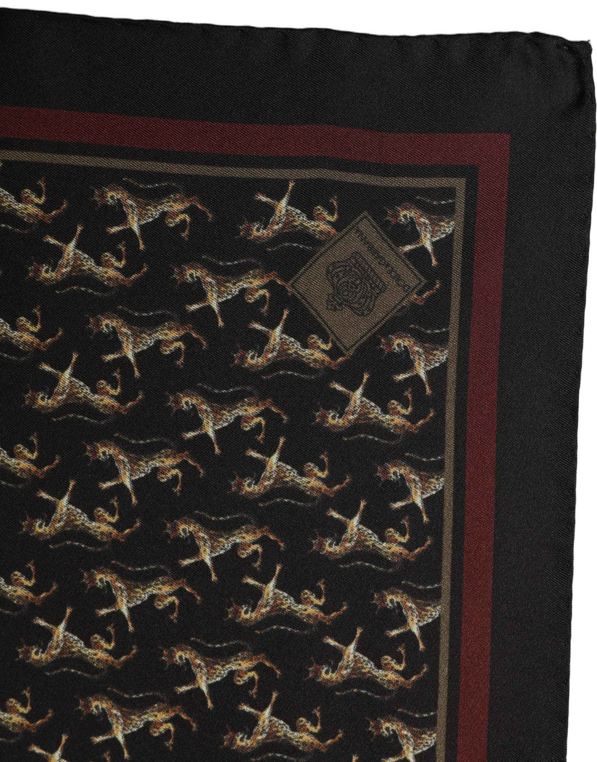 Dolce & Gabbana Black Horse Silk Pocket Square Foulard Scarf