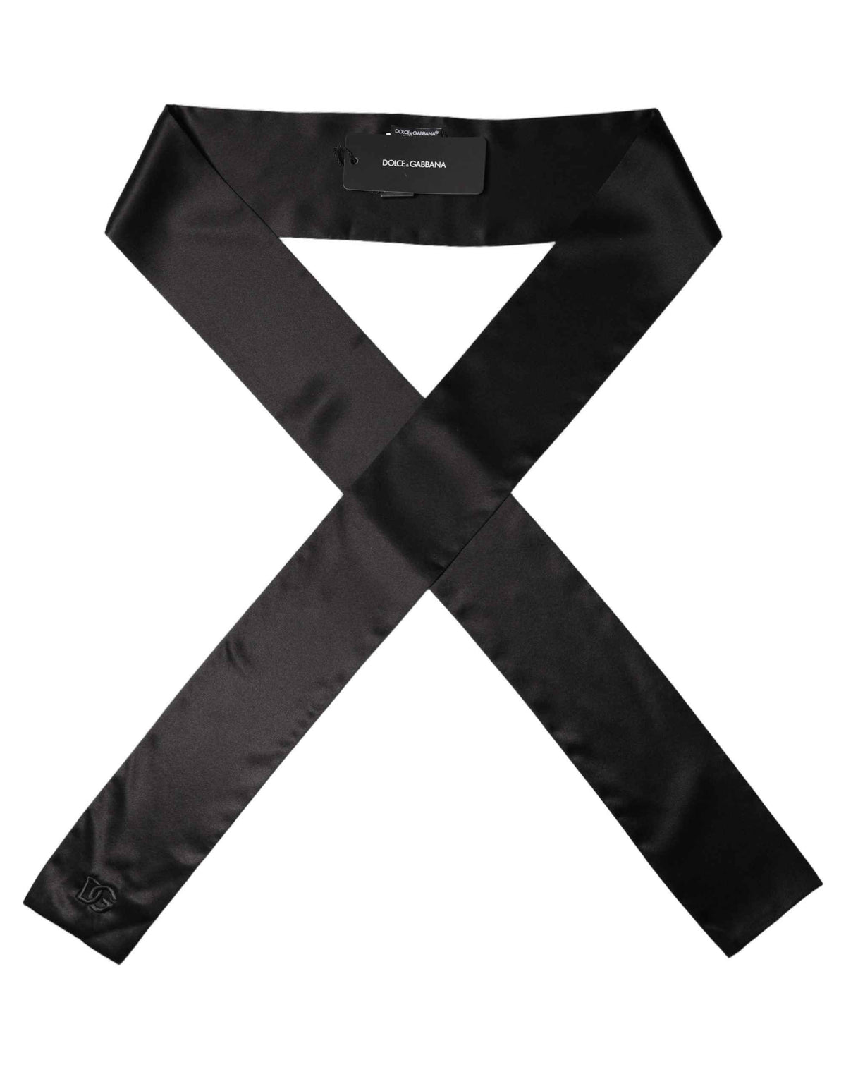 Dolce & Gabbana Men Black Satin Silk Skinny Neck Shawl Scarf