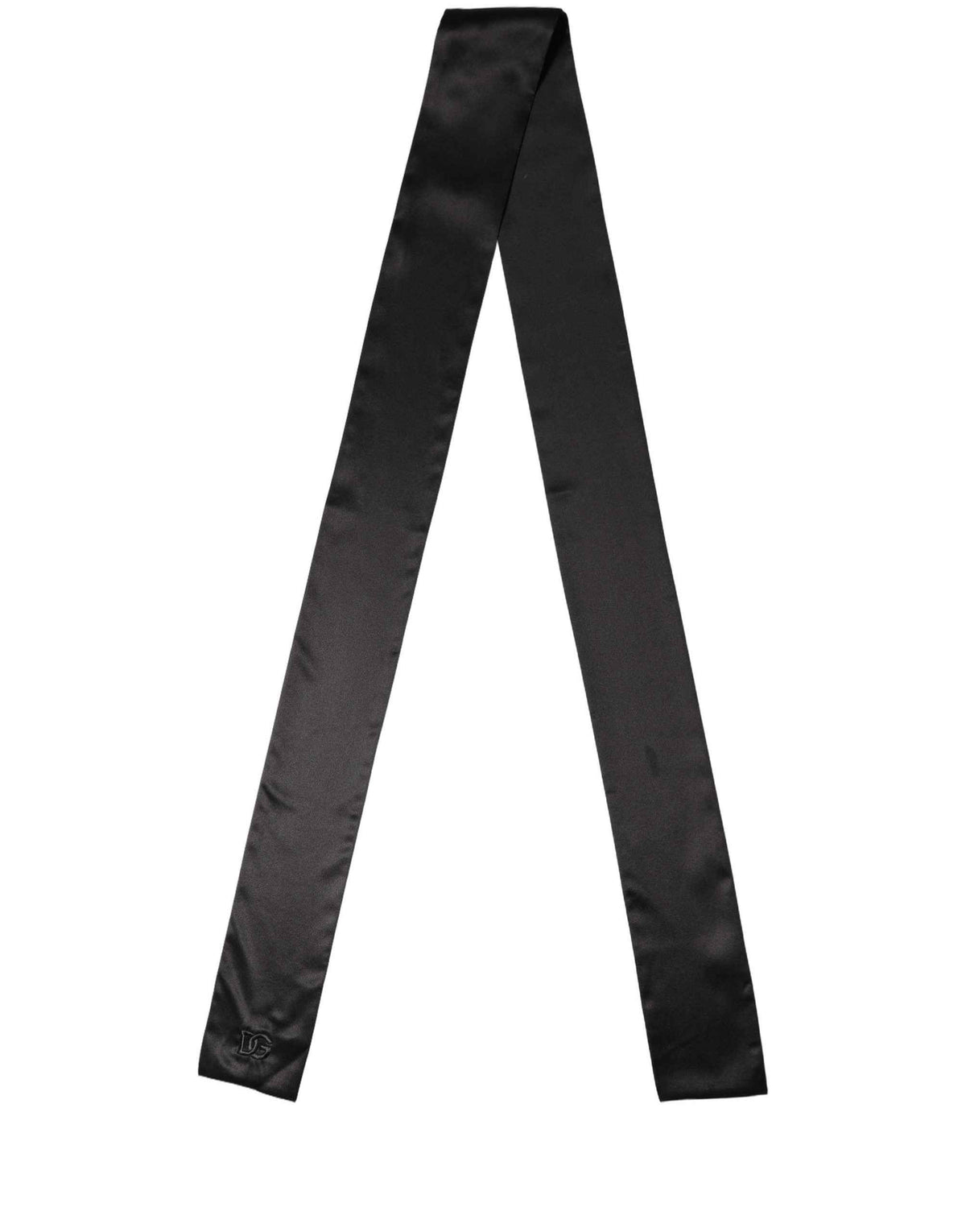 Dolce & Gabbana Men Black Satin Silk Skinny Neck Shawl Scarf