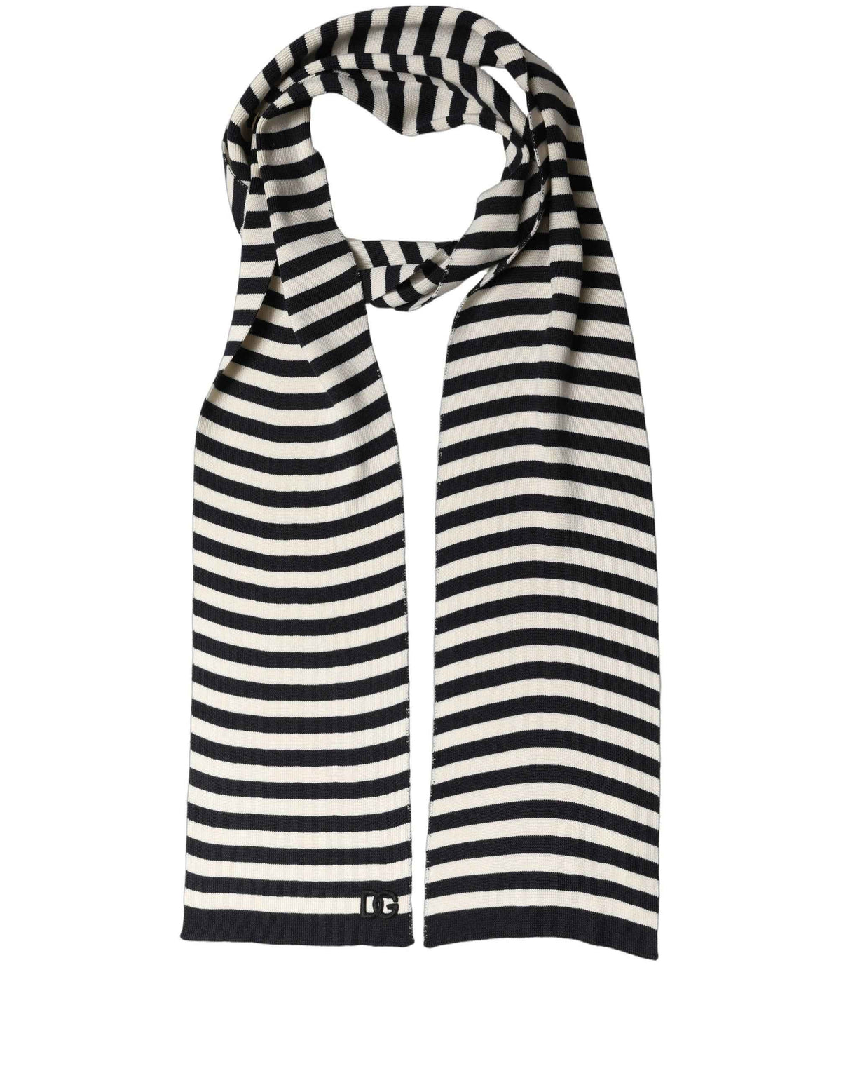 Dolce & Gabbana Black White Stripes Silk Knitted Shawl Scarf