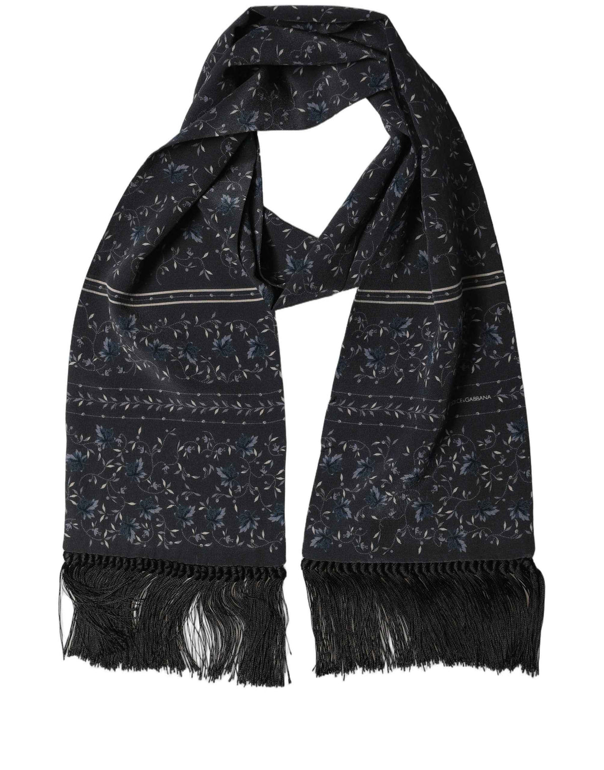 Dolce & Gabbana Blue Floral Silk Fringed Neck Shaw Scarf