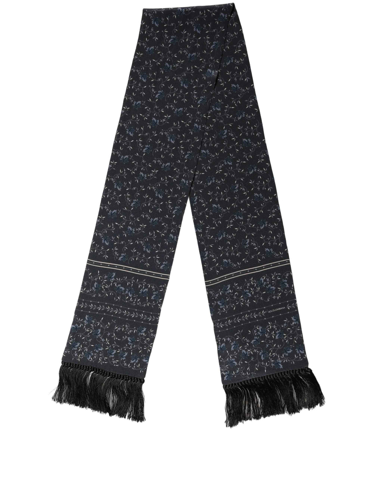 Dolce & Gabbana Blue Floral Silk Fringed Neck Shaw Scarf