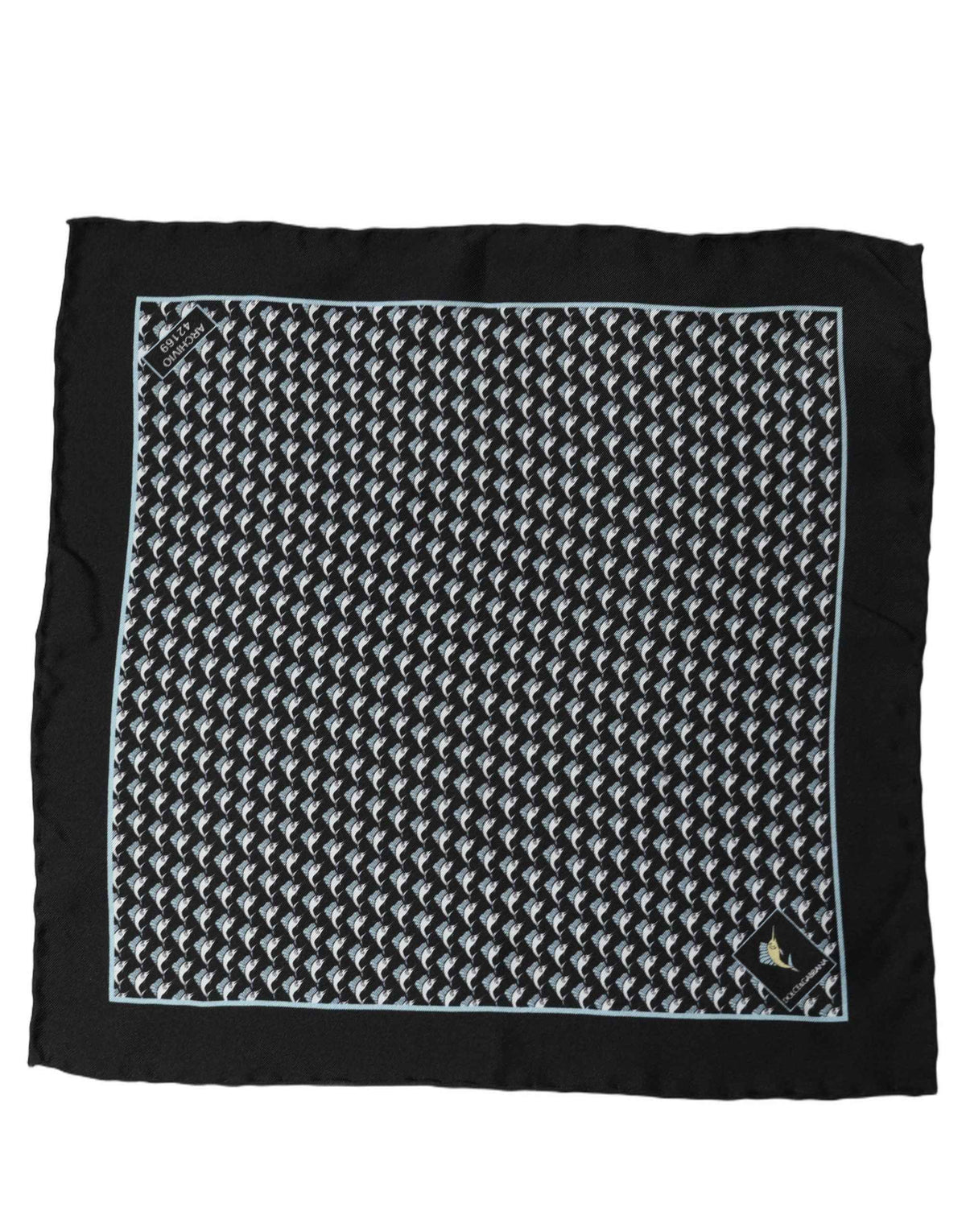 Dolce & Gabbana Black Silk Geometric Handkerchief Pocket Scarf