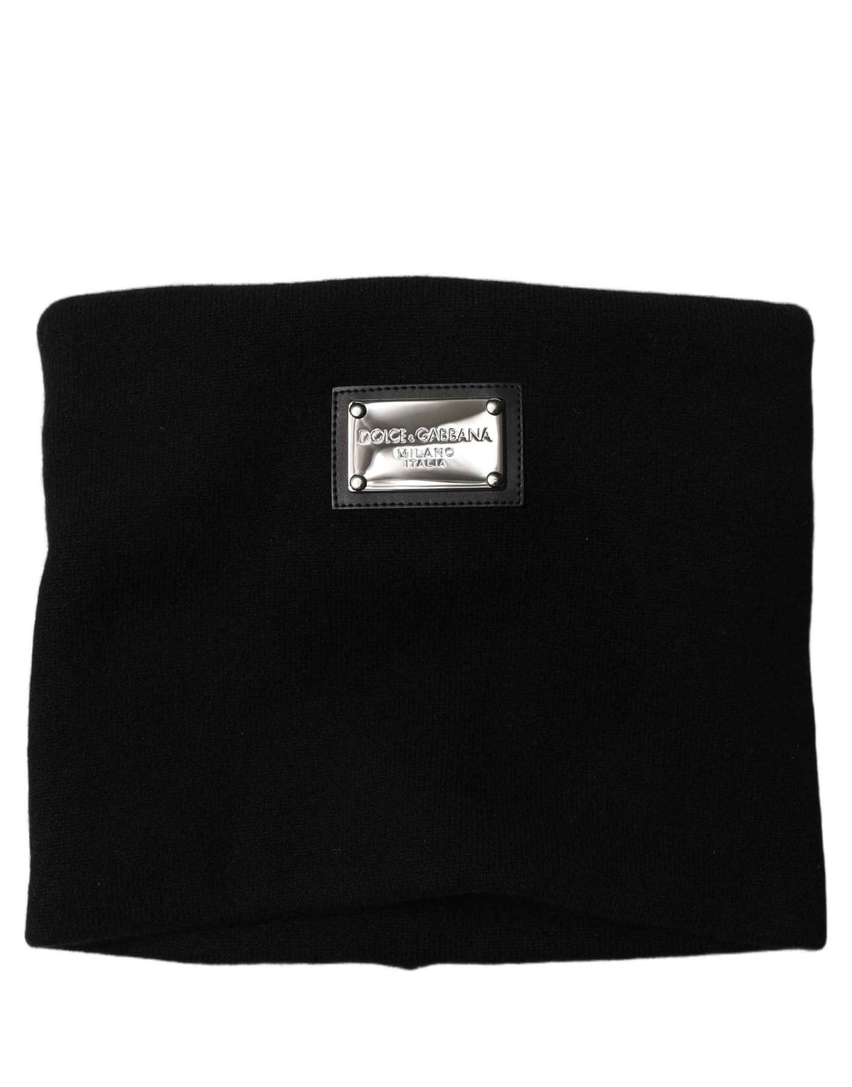 Dolce & Gabbana Black Cashmere Logo Plaque Neck Warmer Scarf