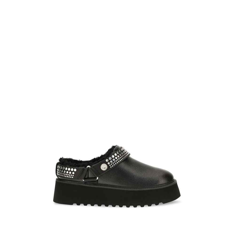 PINKO Black Calf Leather Bos Taurus Clogs