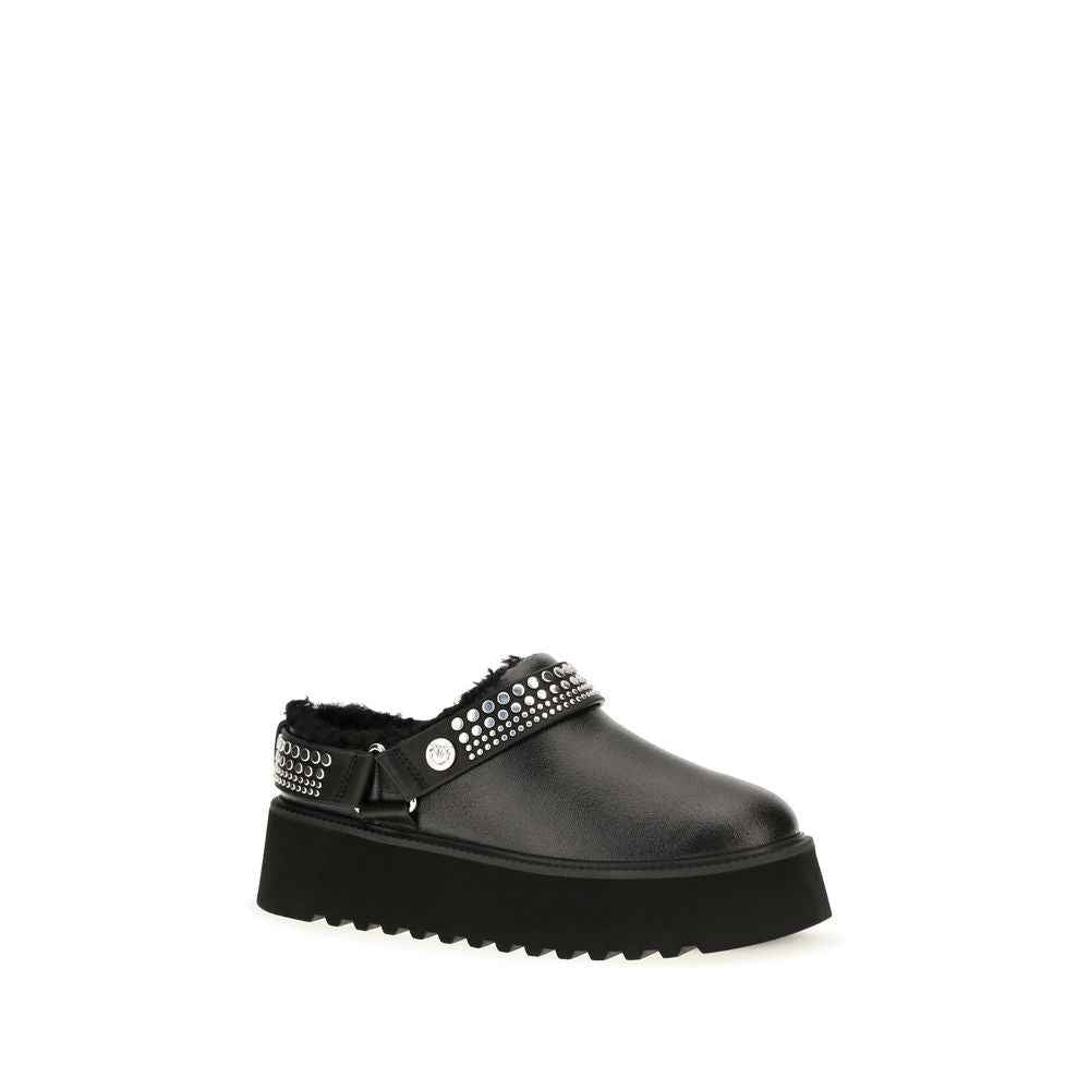 PINKO Black Calf Leather Bos Taurus Clogs