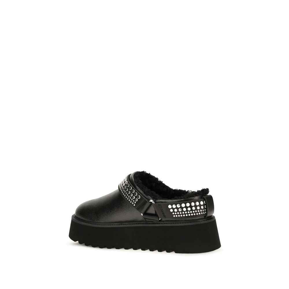 PINKO Black Calf Leather Bos Taurus Clogs
