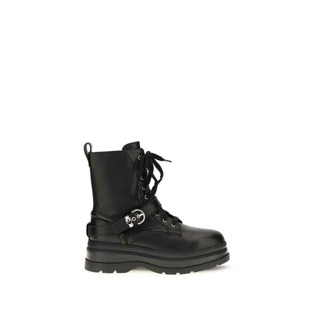 PINKO Black Calf Leather Bos Taurus Lace-Up Boots