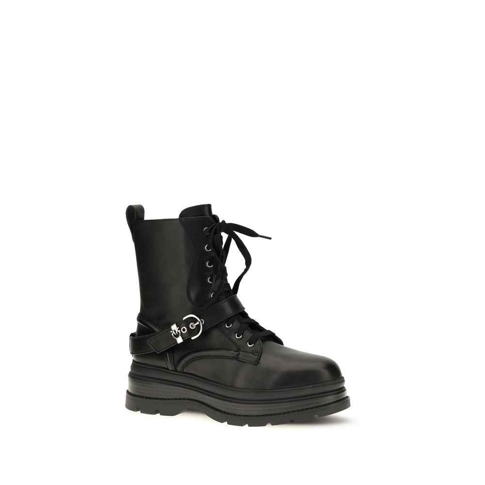 PINKO Black Calf Leather Bos Taurus Lace-Up Boots