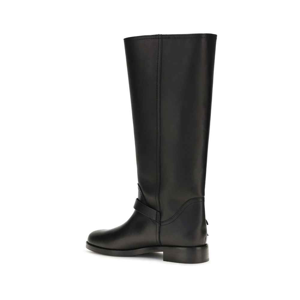 PINKO Black Calf Leather Bos Taurus Flat Boots