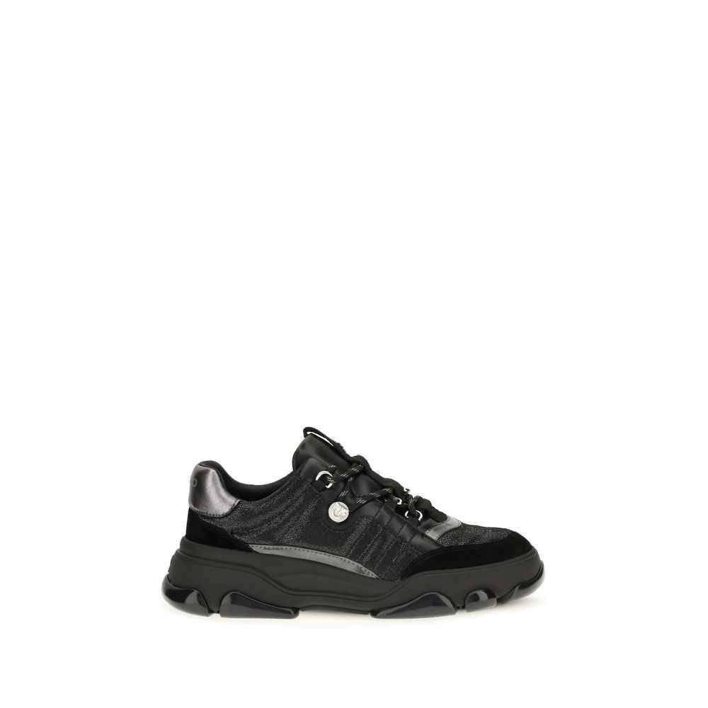 PINKO Black Calf Leather Bos Taurus Chunky Sneakers
