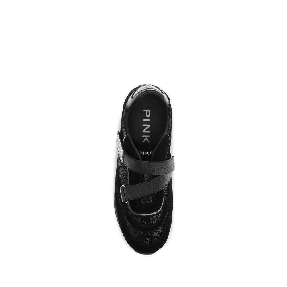 PINKO Black Suede Leather Athletic Sneakers