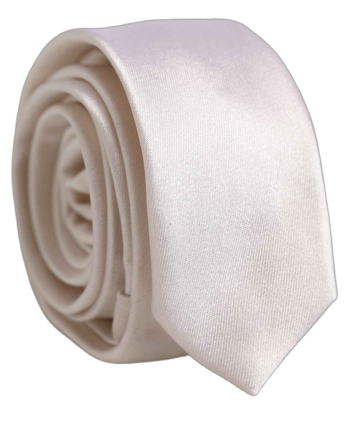Dolce & Gabbana Men Off White Silk Satin Adjustable Tied Necktie Tie