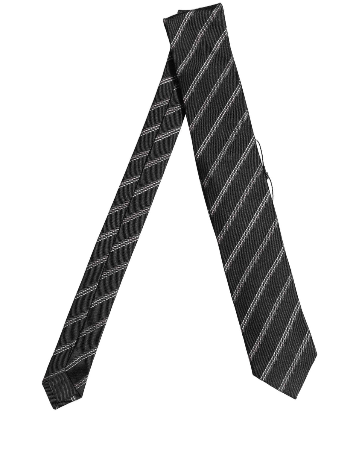 Dolce & Gabbana Men Black Silk Stripes Adjustable Tied Necktie Tie