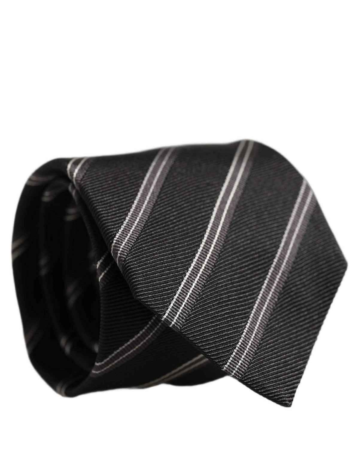 Dolce & Gabbana Men Black Silk Stripes Adjustable Tied Necktie Tie