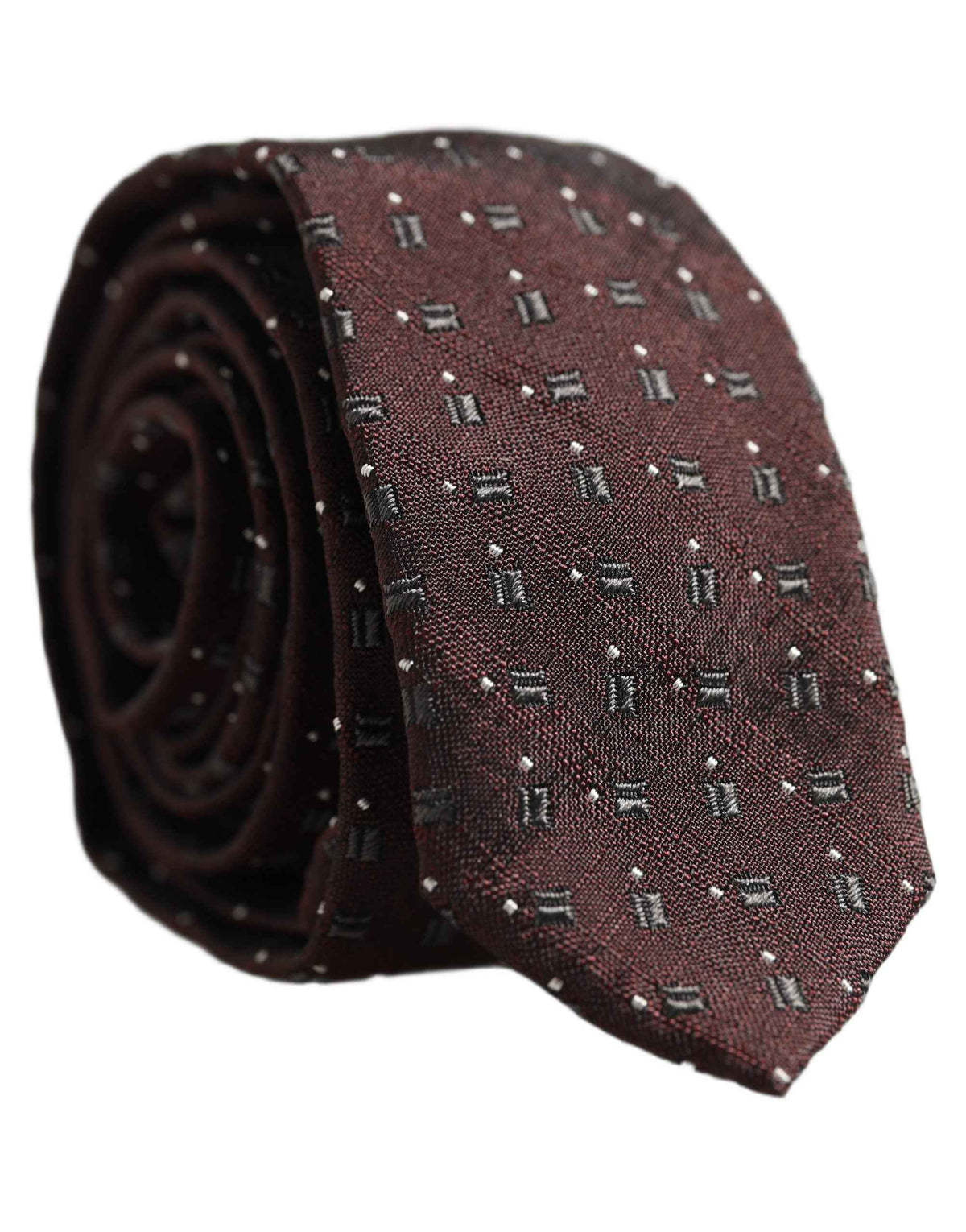 Dolce & Gabbana Men Burgundy Geometric Silk Adjustable Tied Necktie Tie