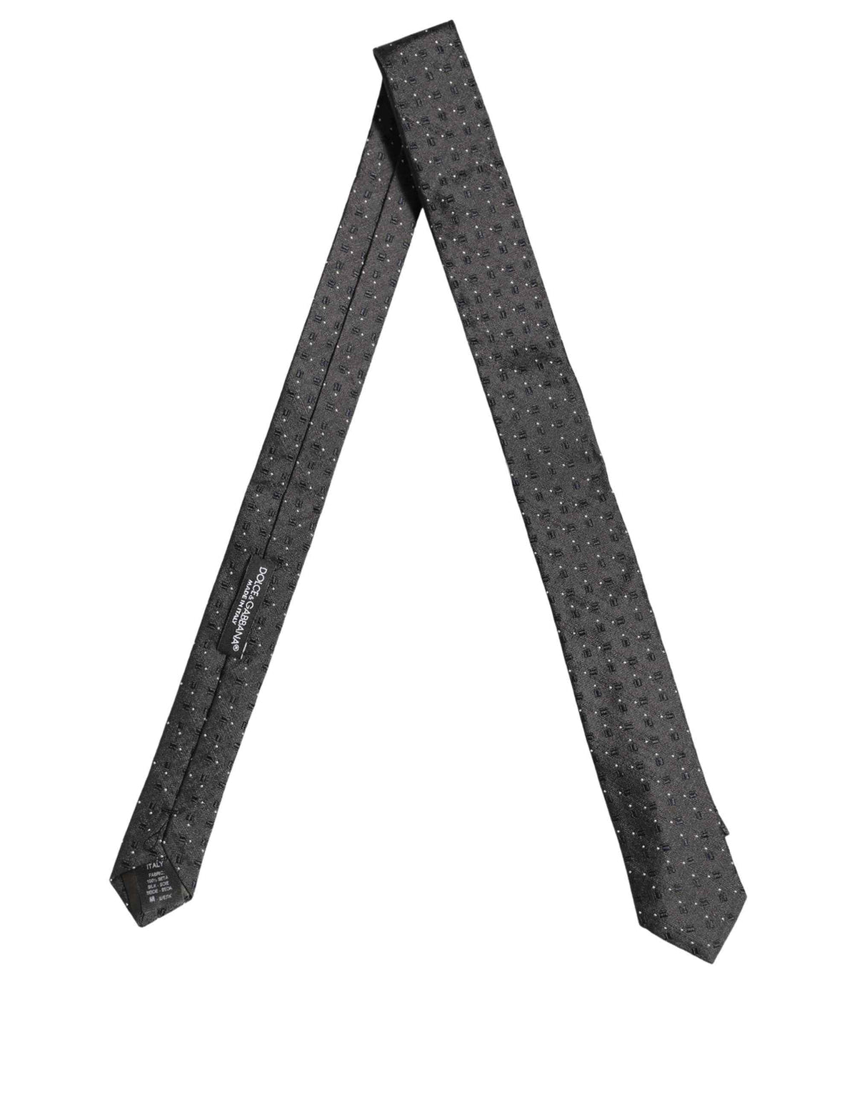 Dolce & Gabbana Men Dark Gray Geometric Silk Adjustable Tied Necktie Tie