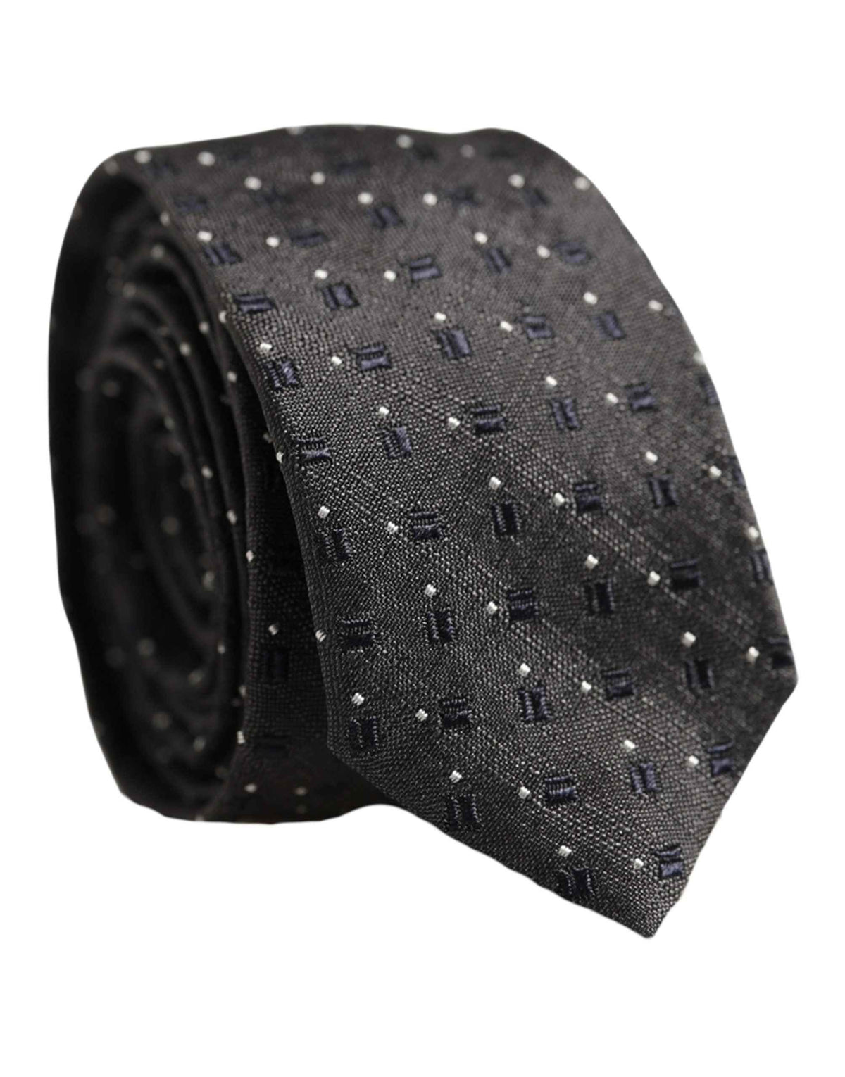 Dolce & Gabbana Men Dark Gray Geometric Silk Adjustable Tied Necktie Tie