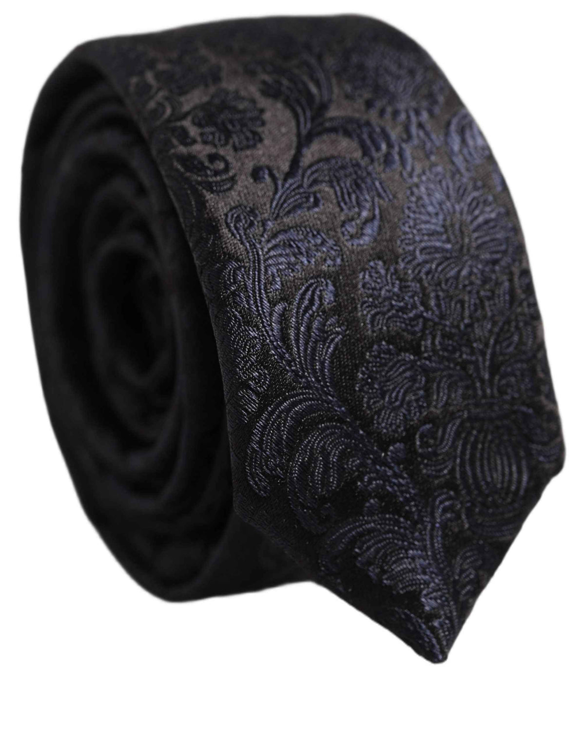 Dolce & Gabbana Men Dark Blue Floral Jacquard Adjustable Tied Necktie Tie