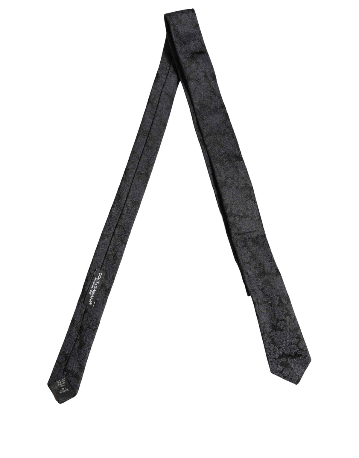 Dolce & Gabbana Men Black Floral Jacquard Adjustable Tied Necktie Tie