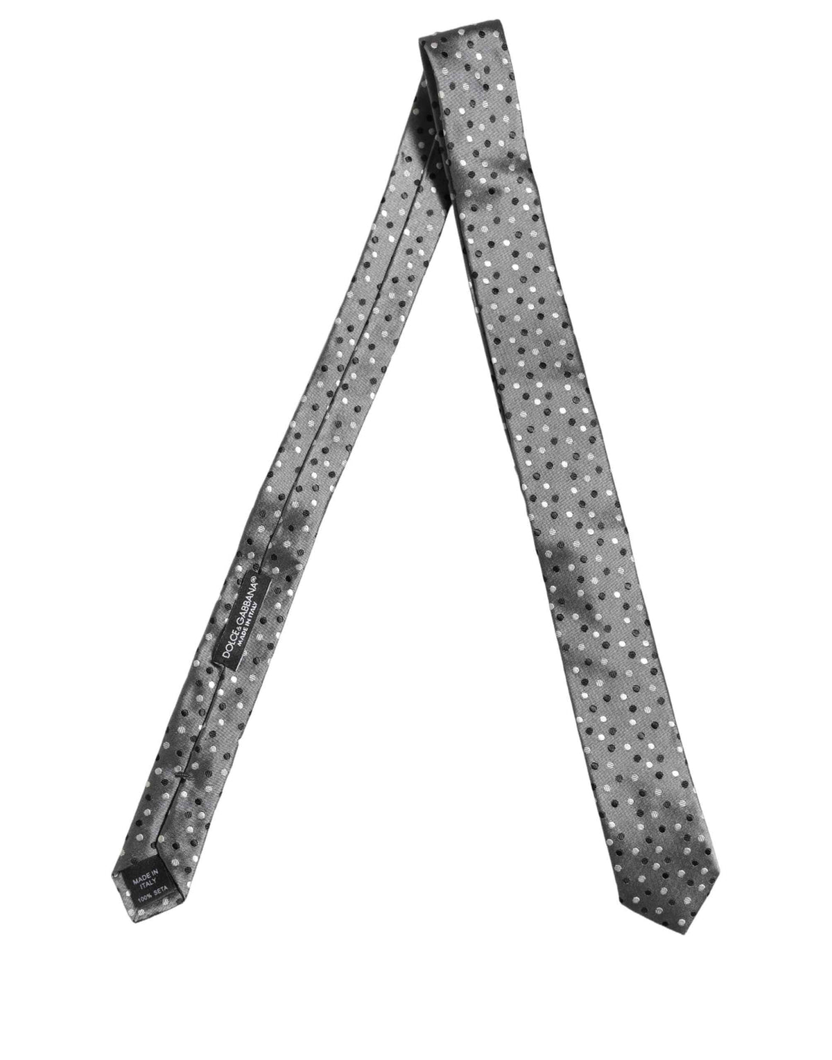 Dolce & Gabbana Men Gray Polka Dot Silk Adjustable Tied Necktie Tie