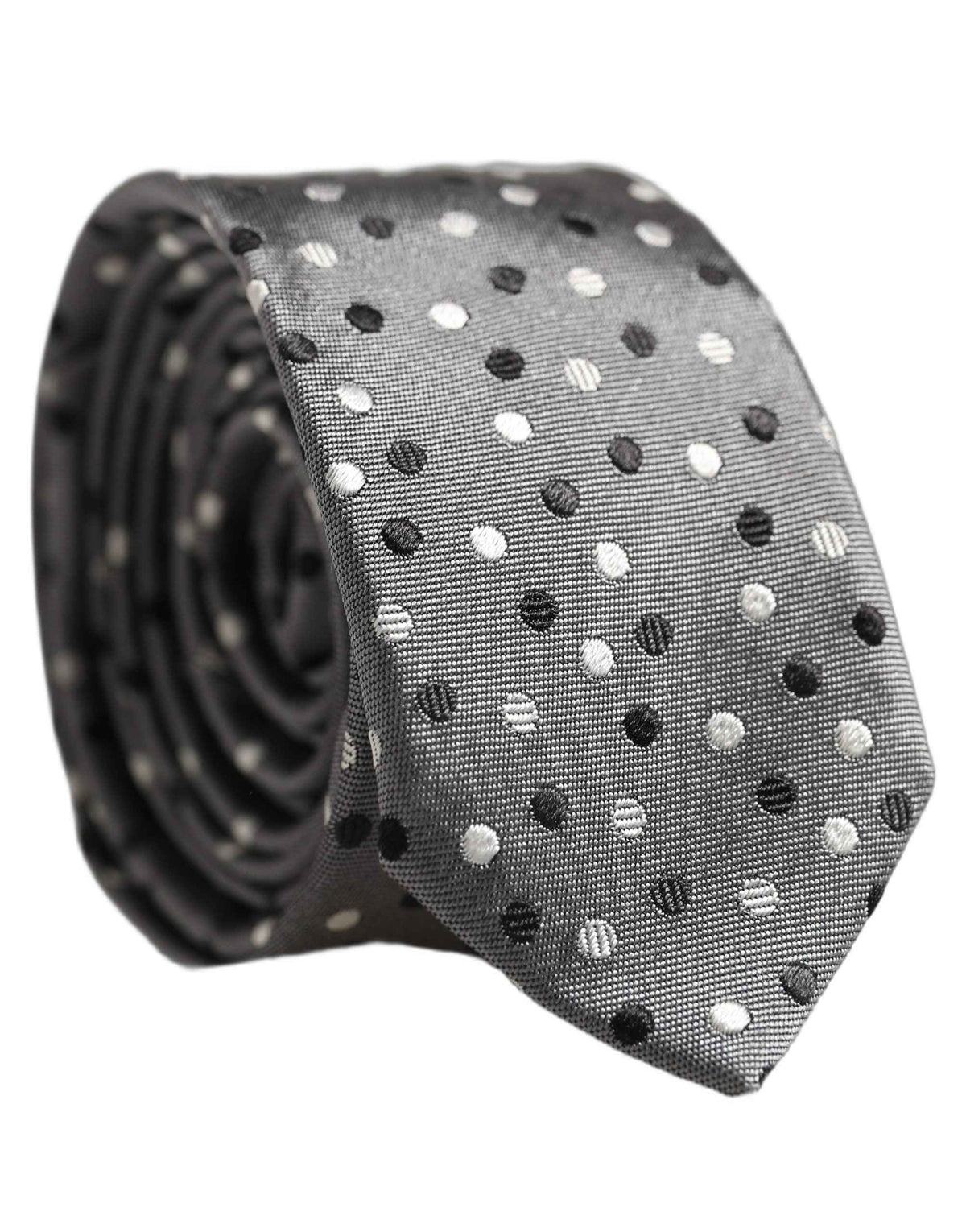 Dolce & Gabbana Men Gray Polka Dot Silk Adjustable Tied Necktie Tie