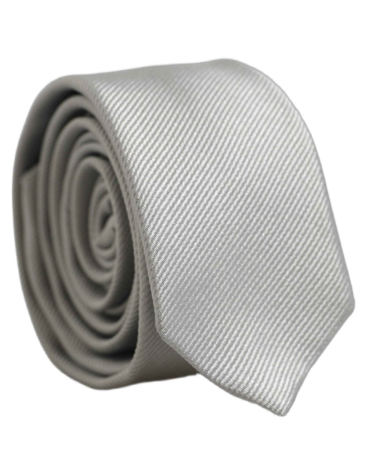 Dolce & Gabbana Men Light Gray Textured Silk Adjustable Tied Necktie Tie