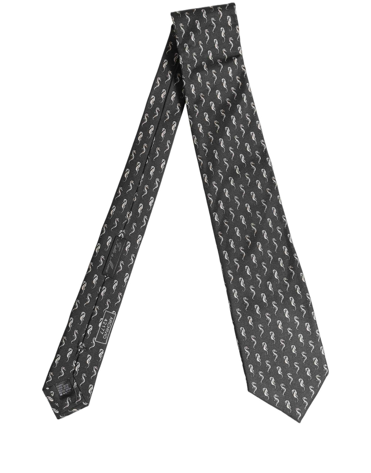 Dolce & Gabbana Men Black Seahorse Silk Adjustable Tied Necktie Tie