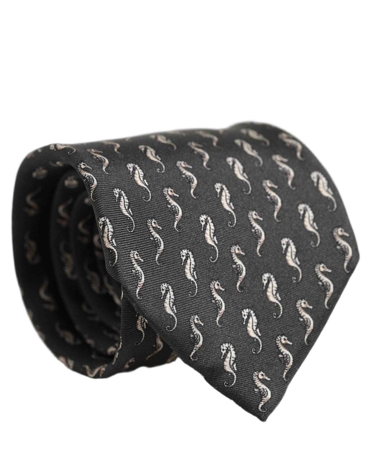 Dolce & Gabbana Men Black Seahorse Silk Adjustable Tied Necktie Tie