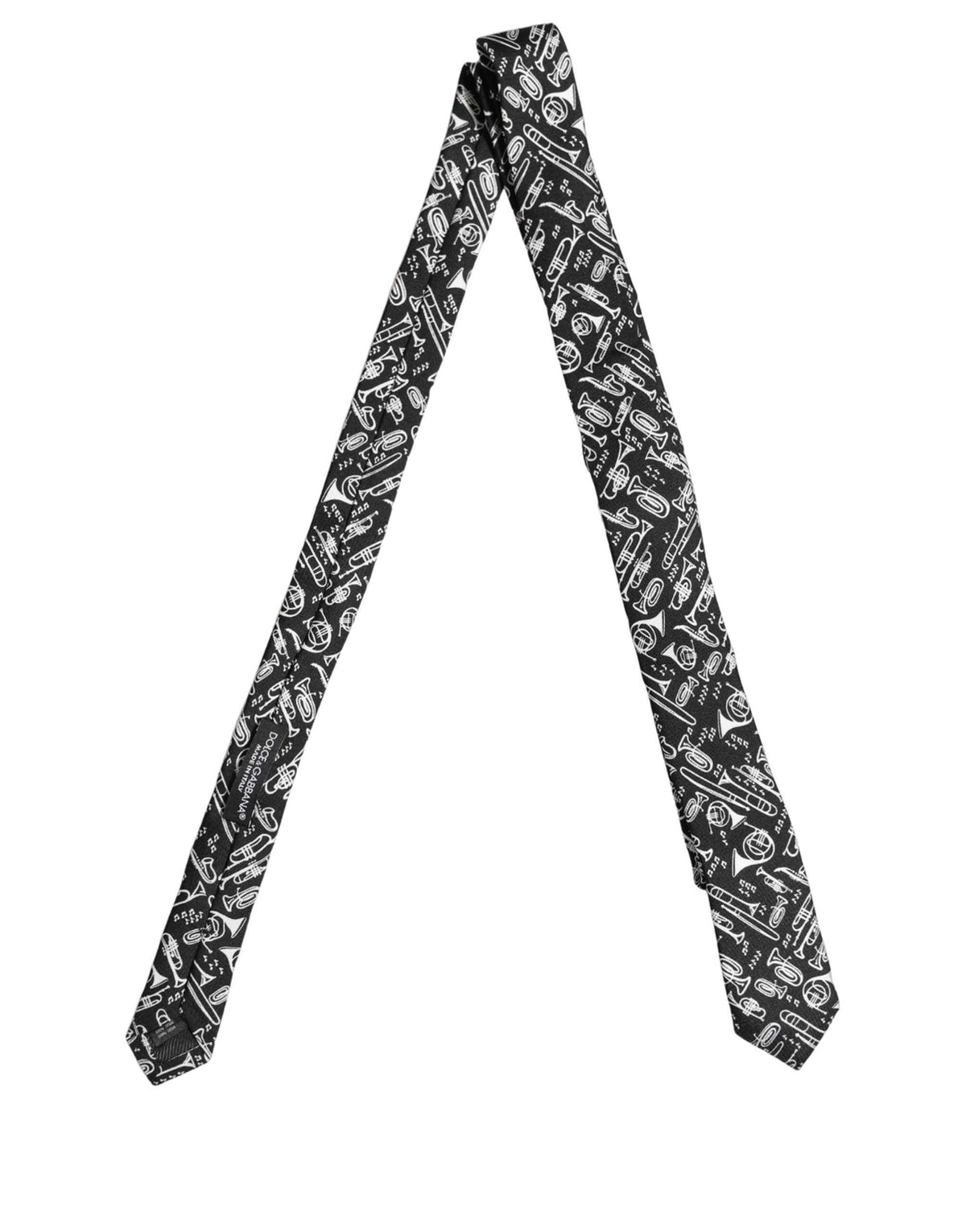 Dolce & Gabbana Black Musical Instrument Silk Adjustable Tied Necktie Tie