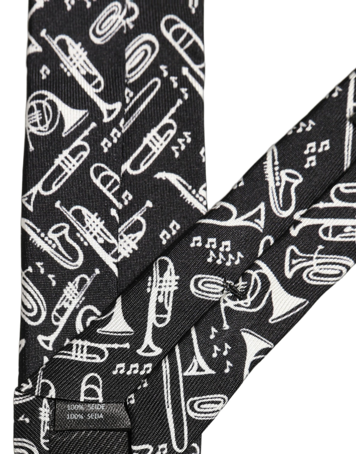 Dolce & Gabbana Black Musical Instrument Silk Adjustable Tied Necktie Tie