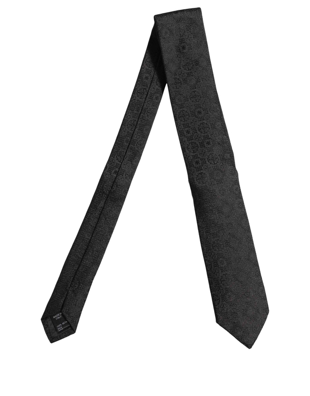 Dolce & Gabbana Men Black Silk Geometric Adjustable Tied Necktie Tie