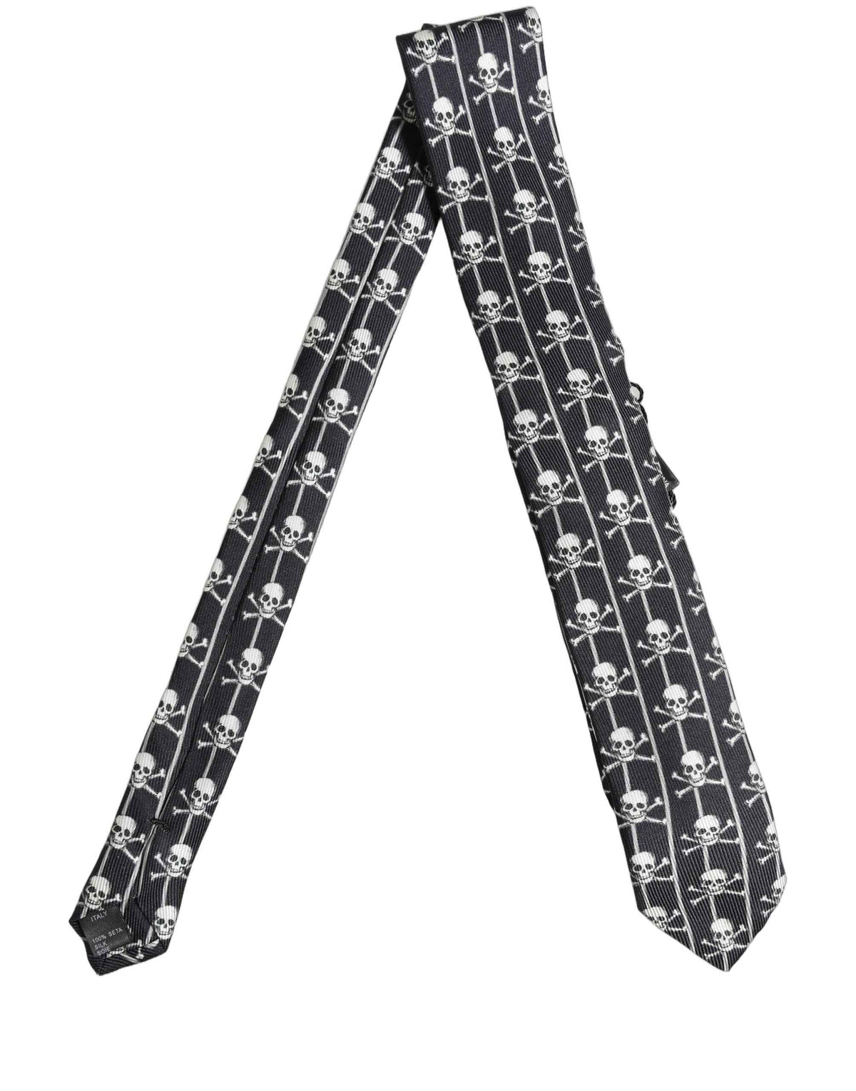 Dolce & Gabbana Men Black Silk Skull Fantasy Adjustable Tied Necktie Tie