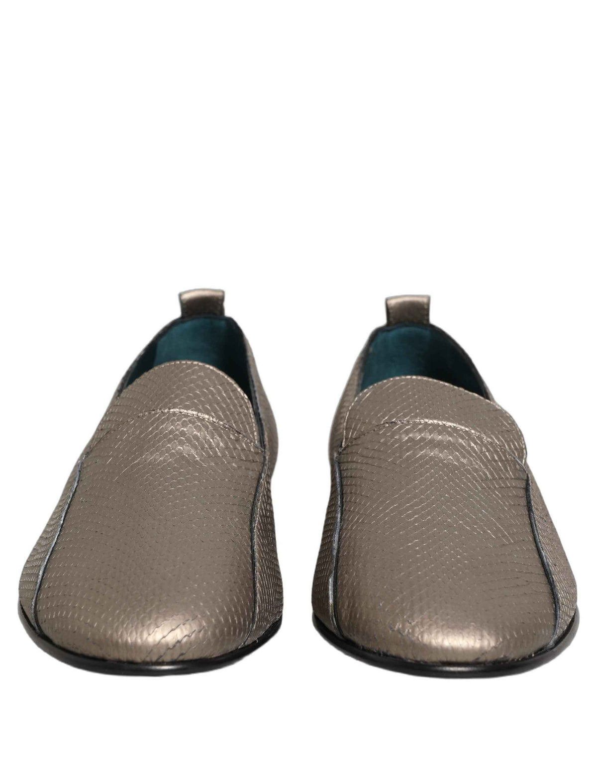 Dolce & Gabbana Silver Leather Logo Slip On Loafers Shoes