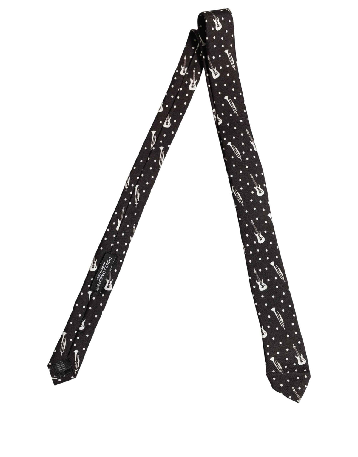 Dolce & Gabbana Black Musical Instrument Silk Adjustable Tied Necktie Tie